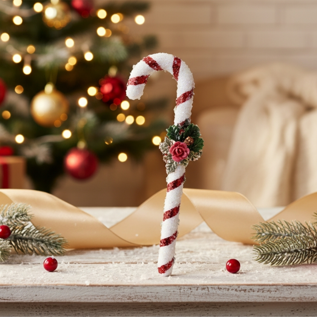 Празнична коледна декорация захарно бастунче
