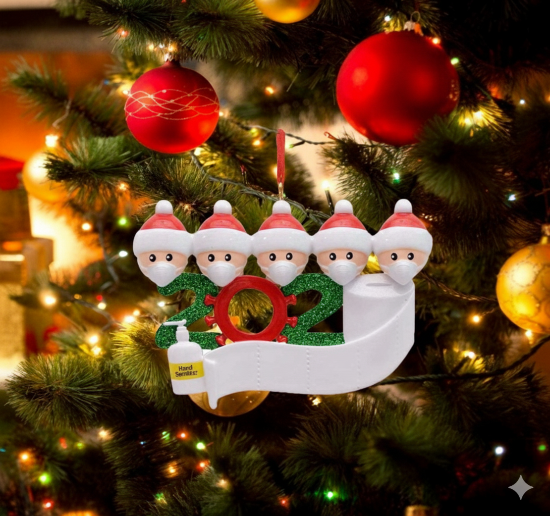 Коледен орнамент за надписване Семейство с маски MAXORA 2022 Covid