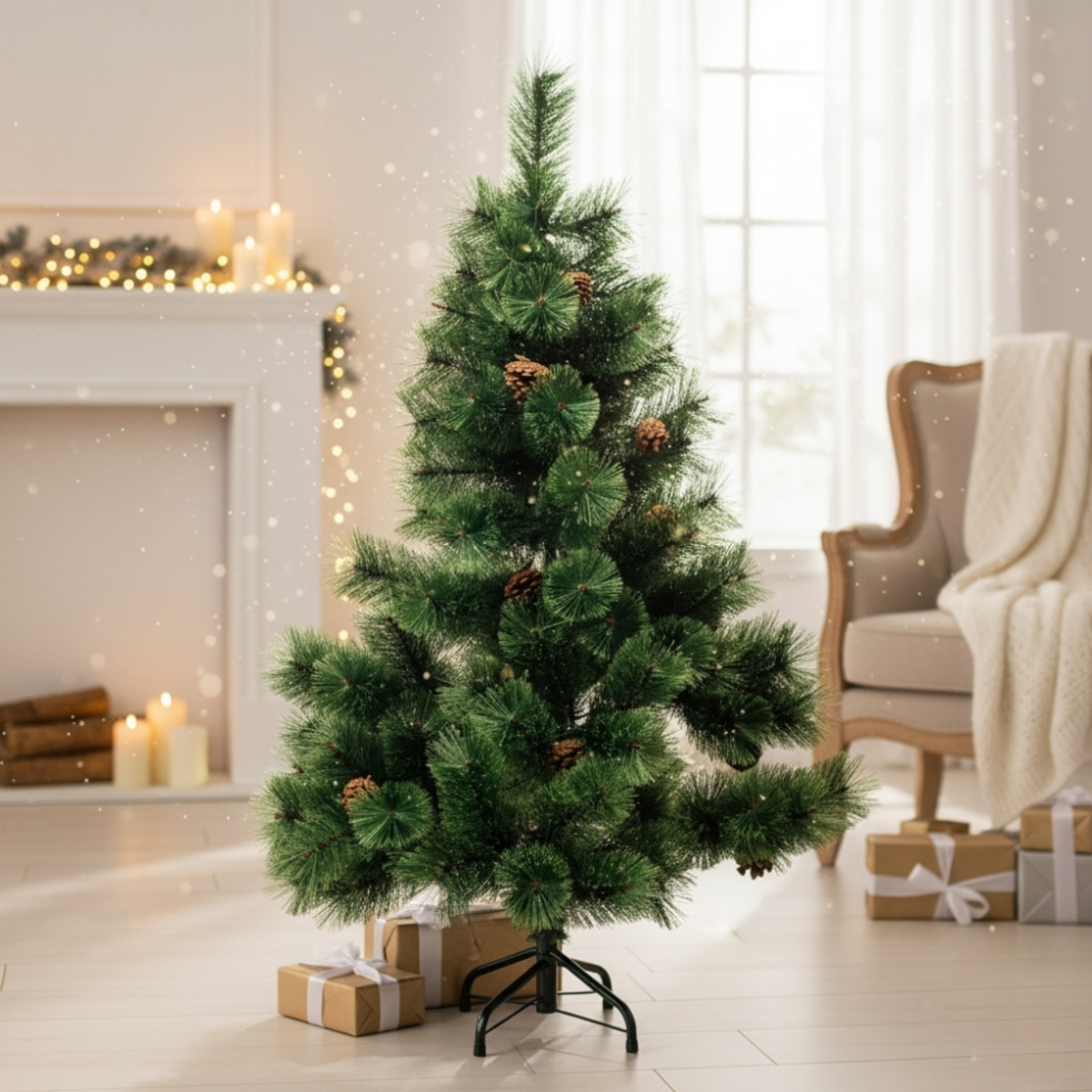 Естествено зелена елха с шишарки