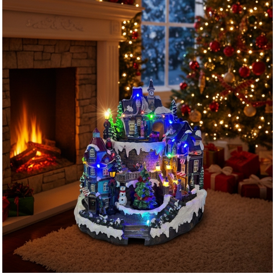 Празнична коледна сцена с LED осветление – Ръчно изработена декорация