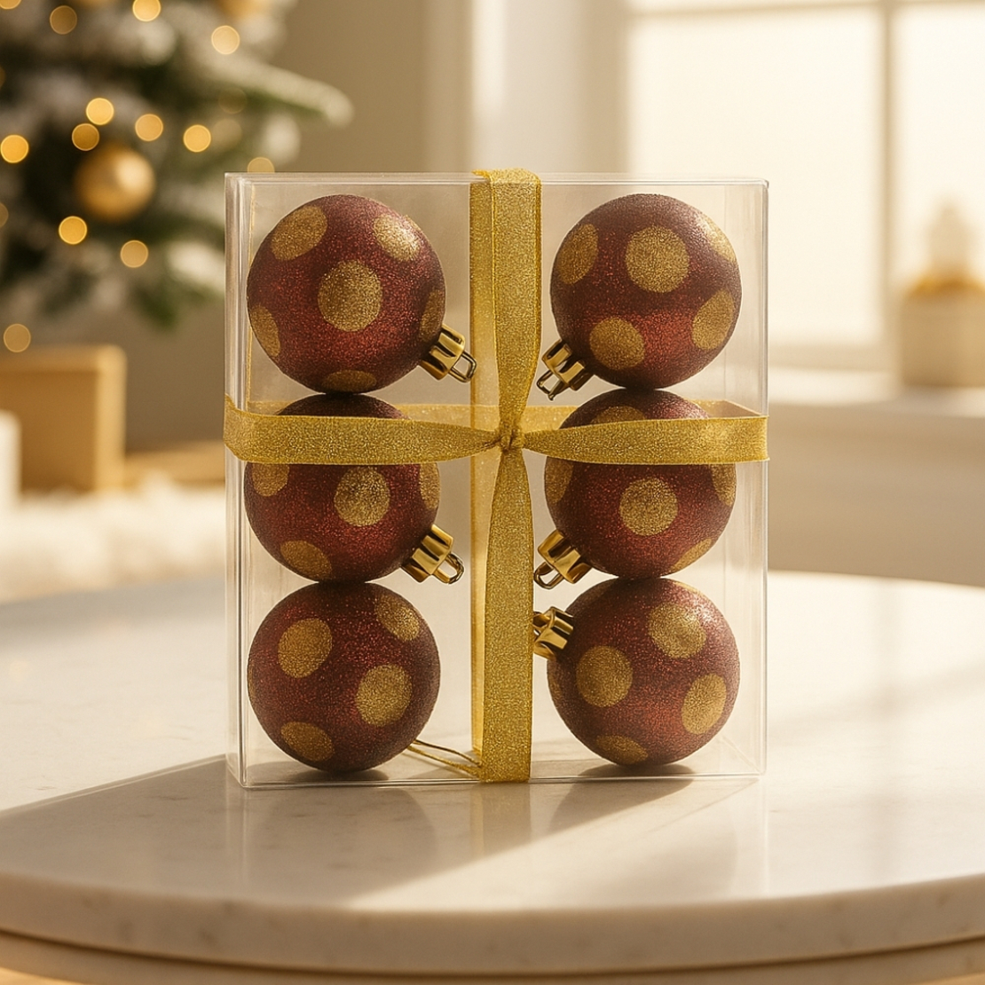 Комплект перлени коледни топки – 6 броя в различни цветове + подарък 6бр златисти топки SD31