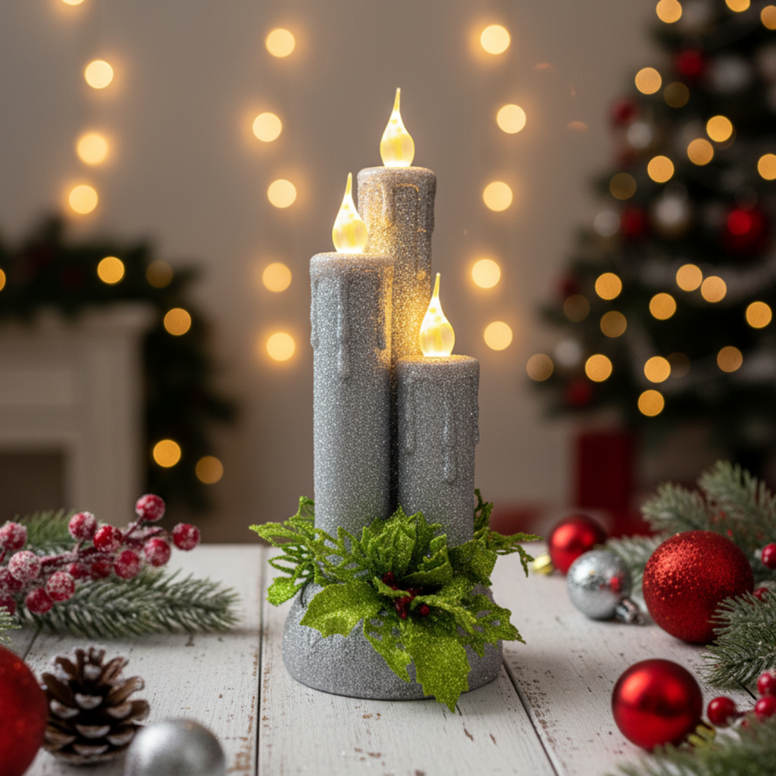 Коледна магия с три бляскави LED свещи