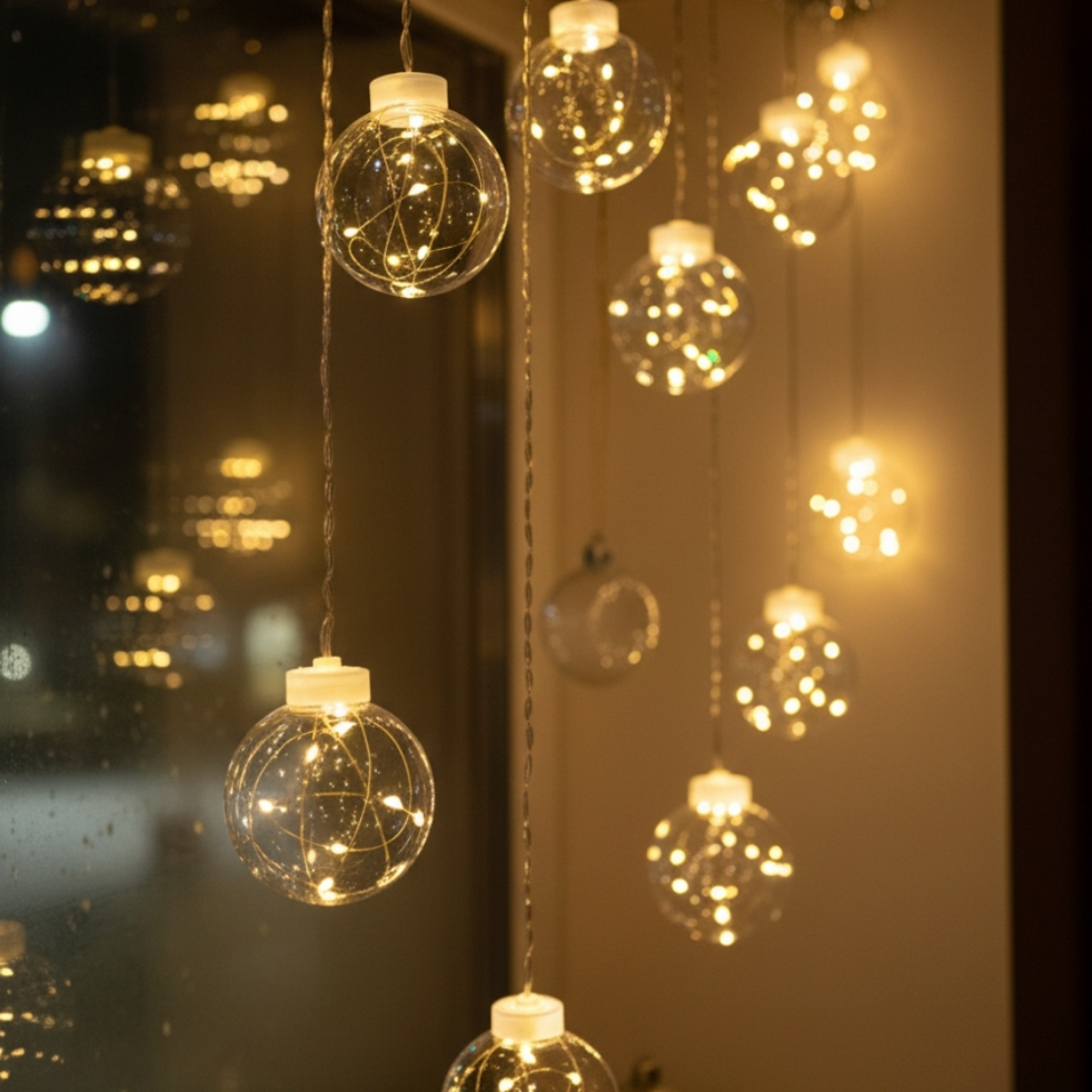 Празнични LED светлини топка с 10 топки в бяла студена и бяла топла светлина