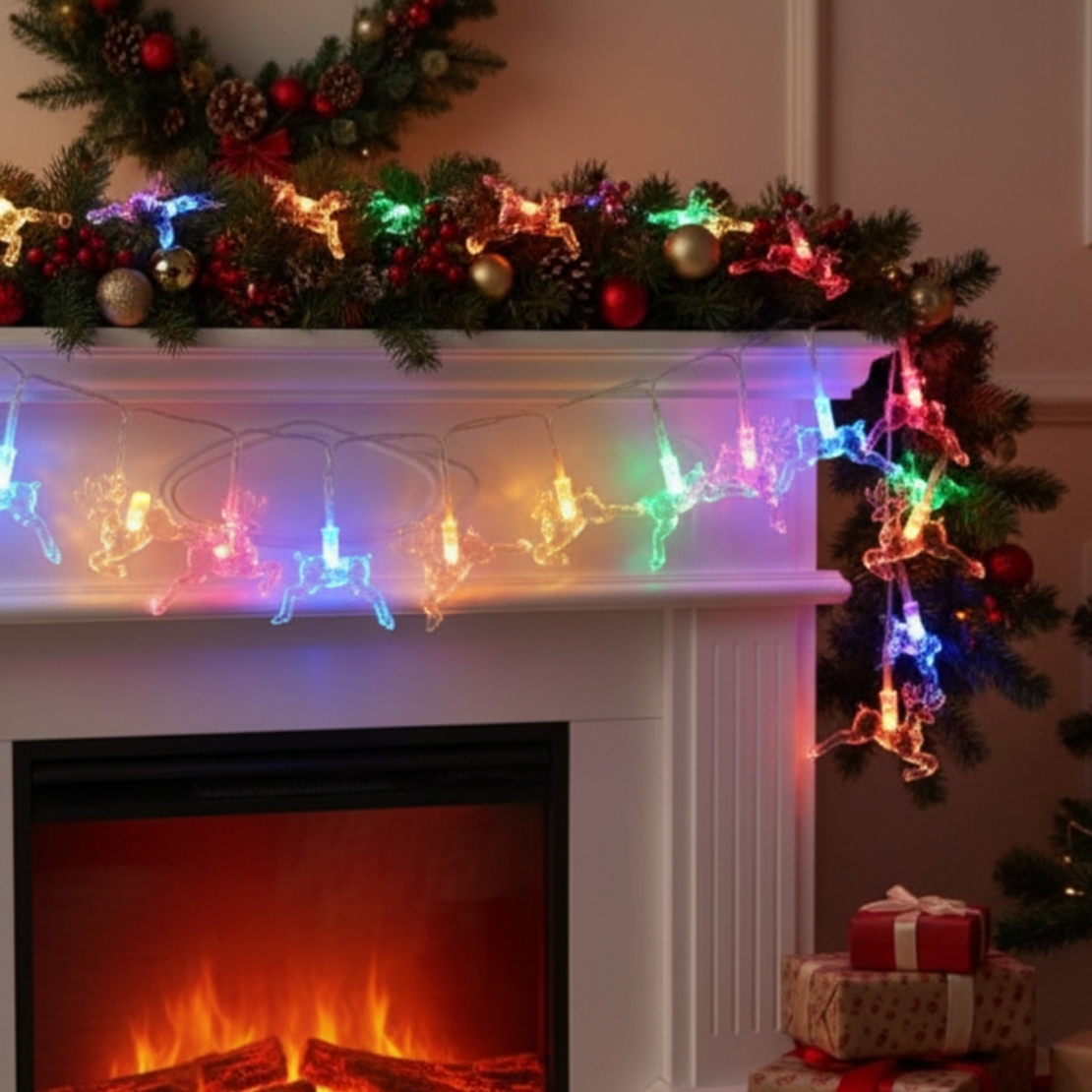 Многоцветни коледни LED лампички с еленчета - Многоцветни дължина - 5м 28бр лампички