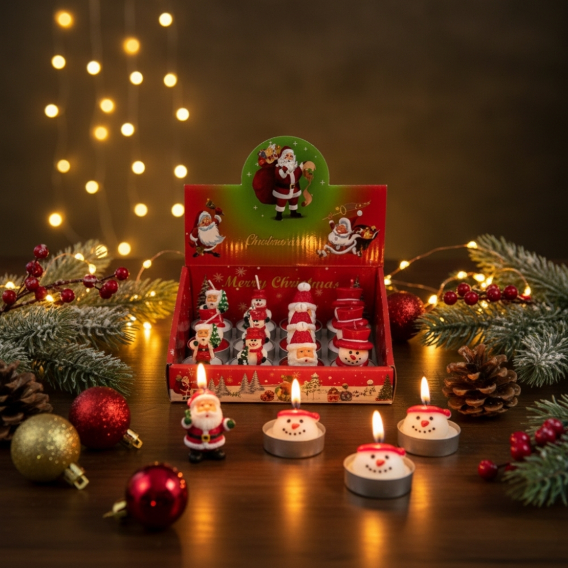 Комплект от 12 броя коледни ароматни чаени свещи в кутия