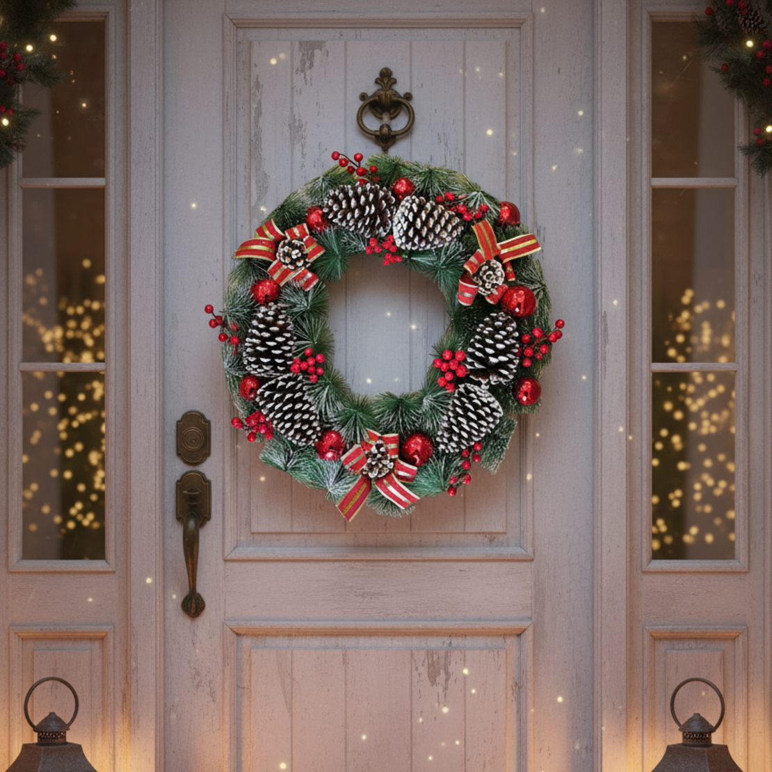 Красив голям коледен венец с шишарки 60 см