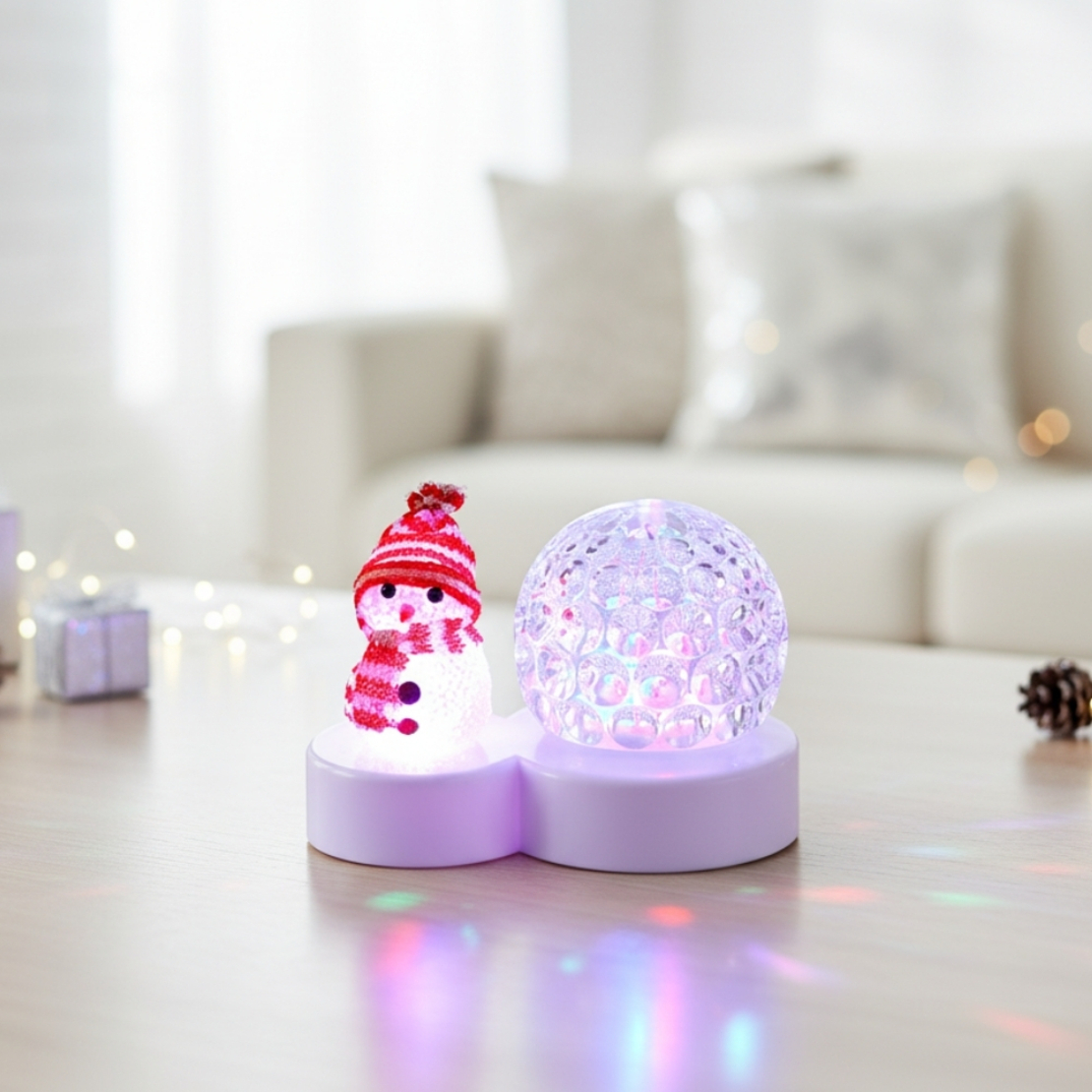 Коледна LED лампа сфера с коледна фигура на Снежен човек и многоцветна светлина