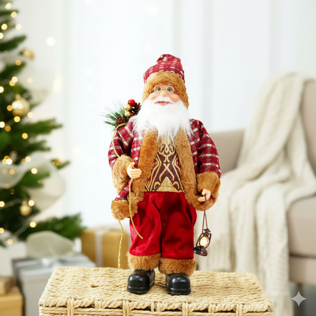 Фигурка Дядо Коледа с чувал и фенер 30 см.