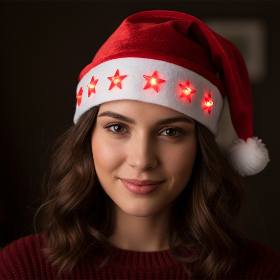 Празнични Коледни шапки с уникален дизайн и светещи акценти