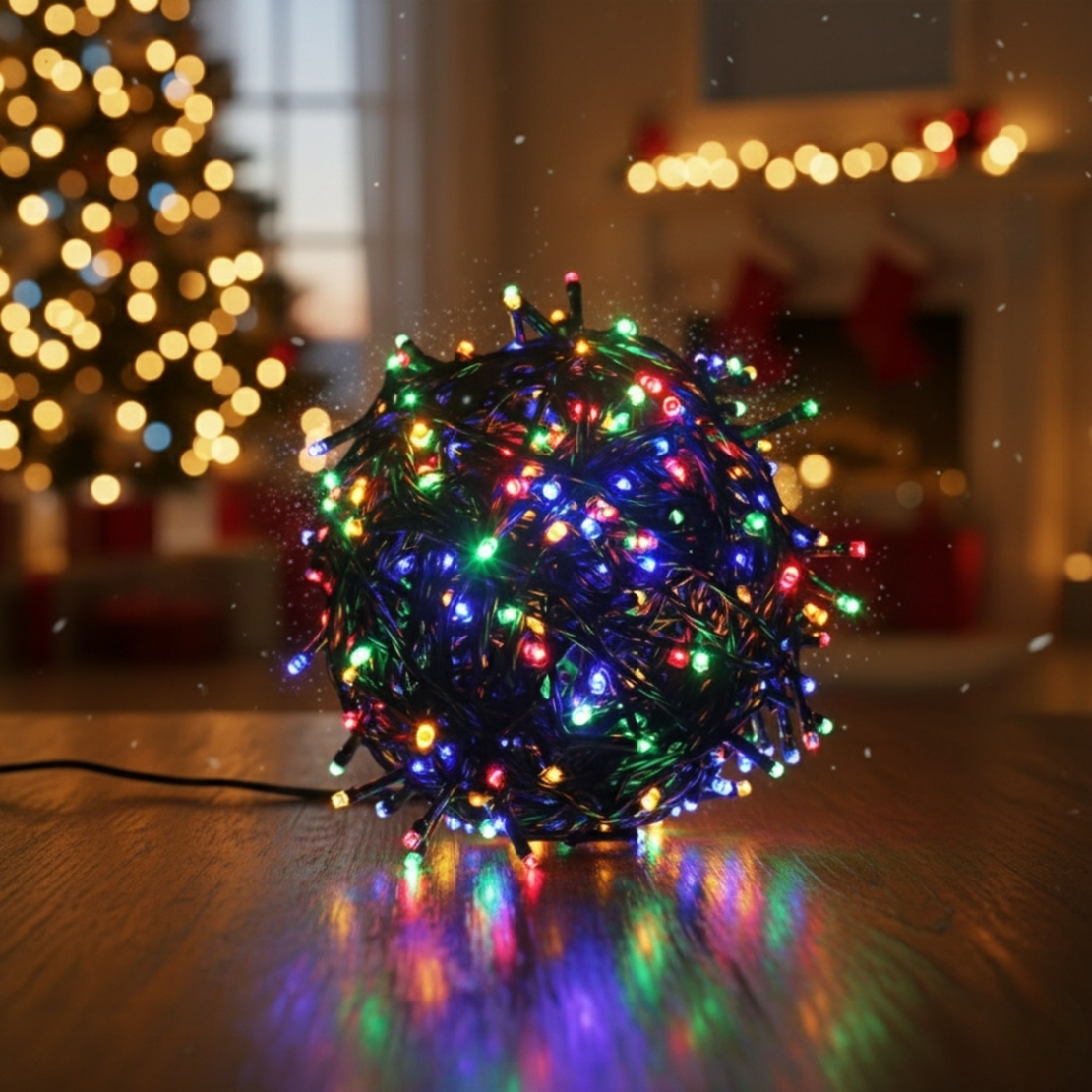 Цветни коледни лампички с черен кабел