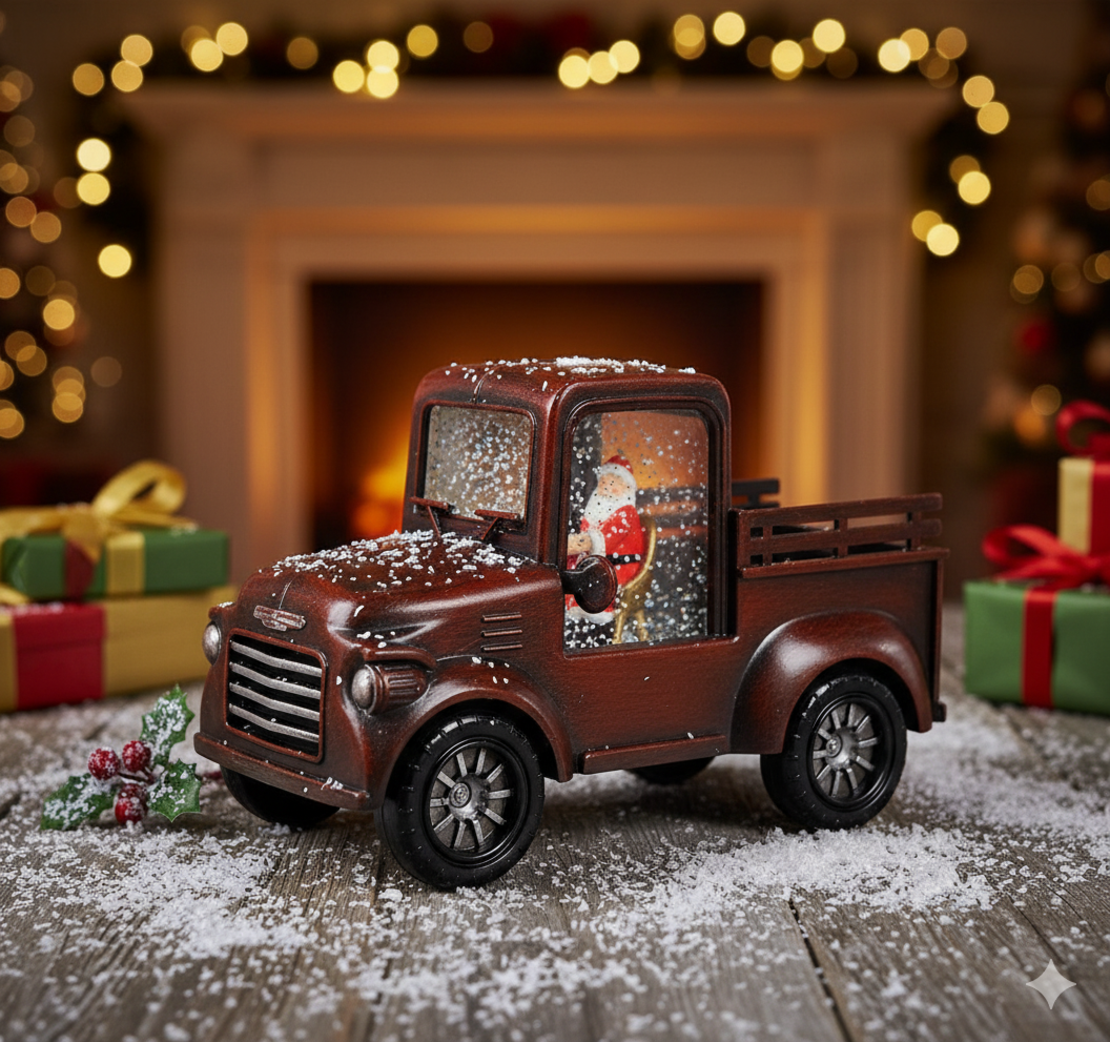 Ретро светеща коледна декорация Кола с Дядо Коледа“ – винтидж празничен чар