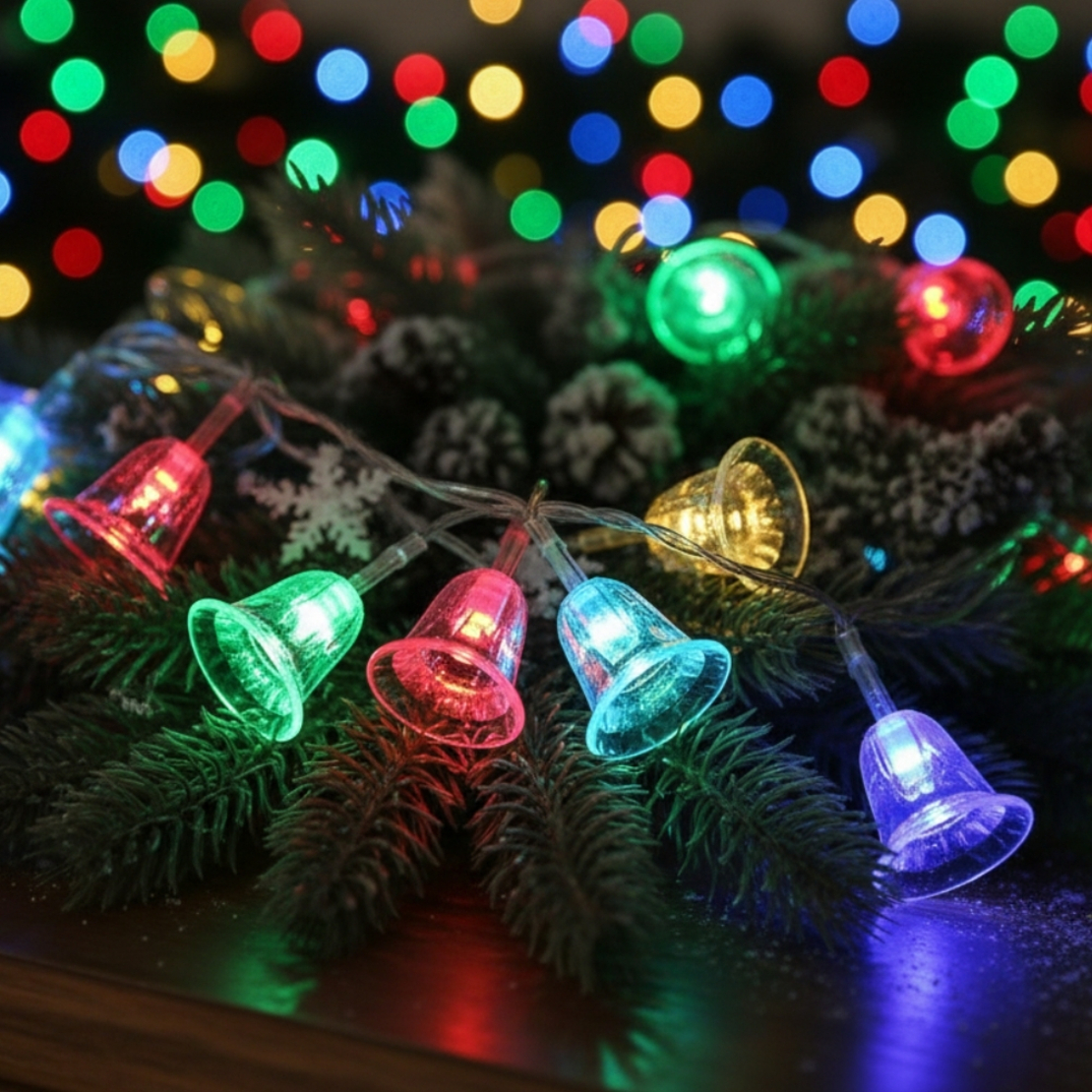 Многоцветни коледни LED лампички с камбанки - Многоцветни дължина - 5м 28бр лампички