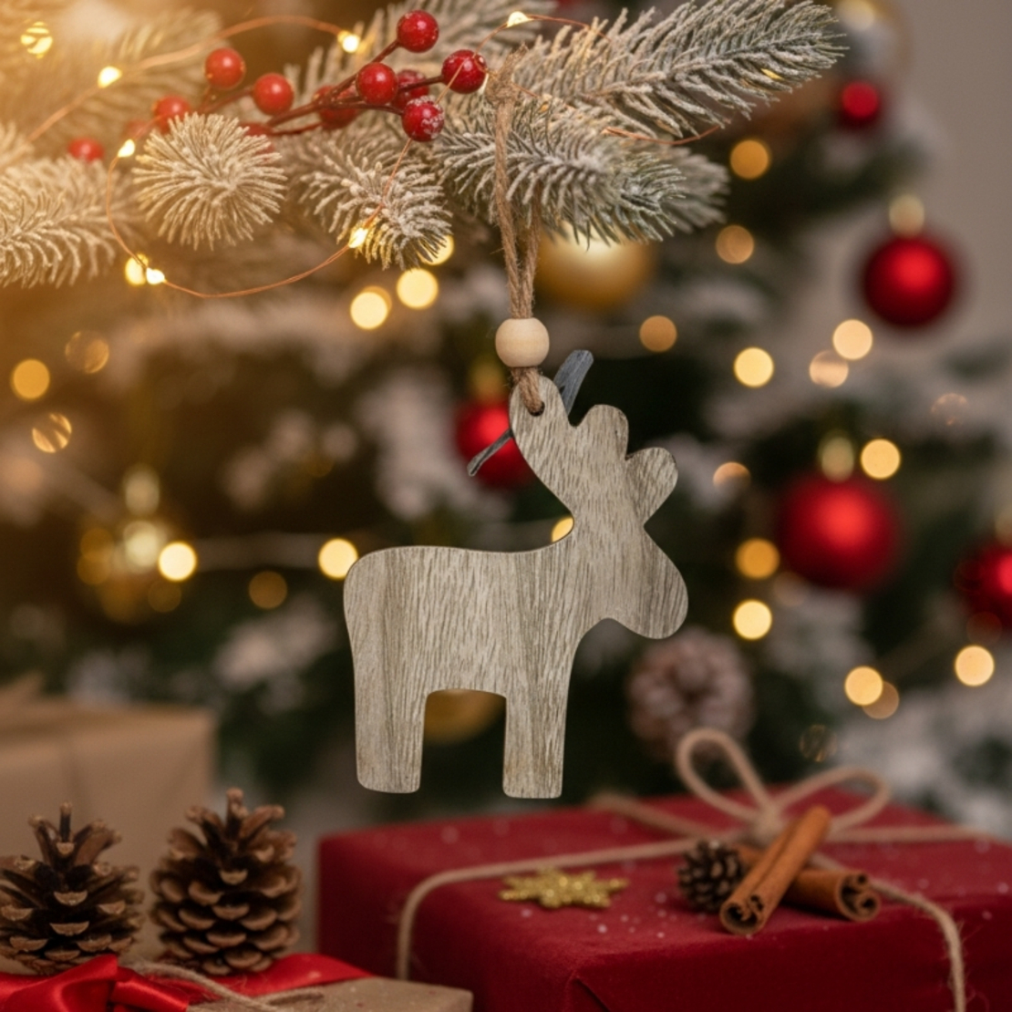 Изчистено дървено еленче - Празнична декорация за елха