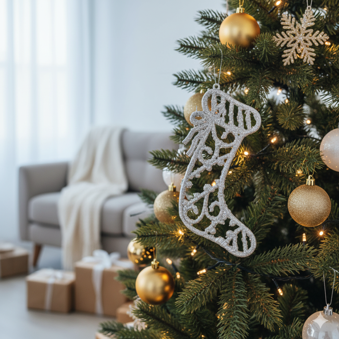 Коледна блестяща украса за елха във форма на Коледен чорап