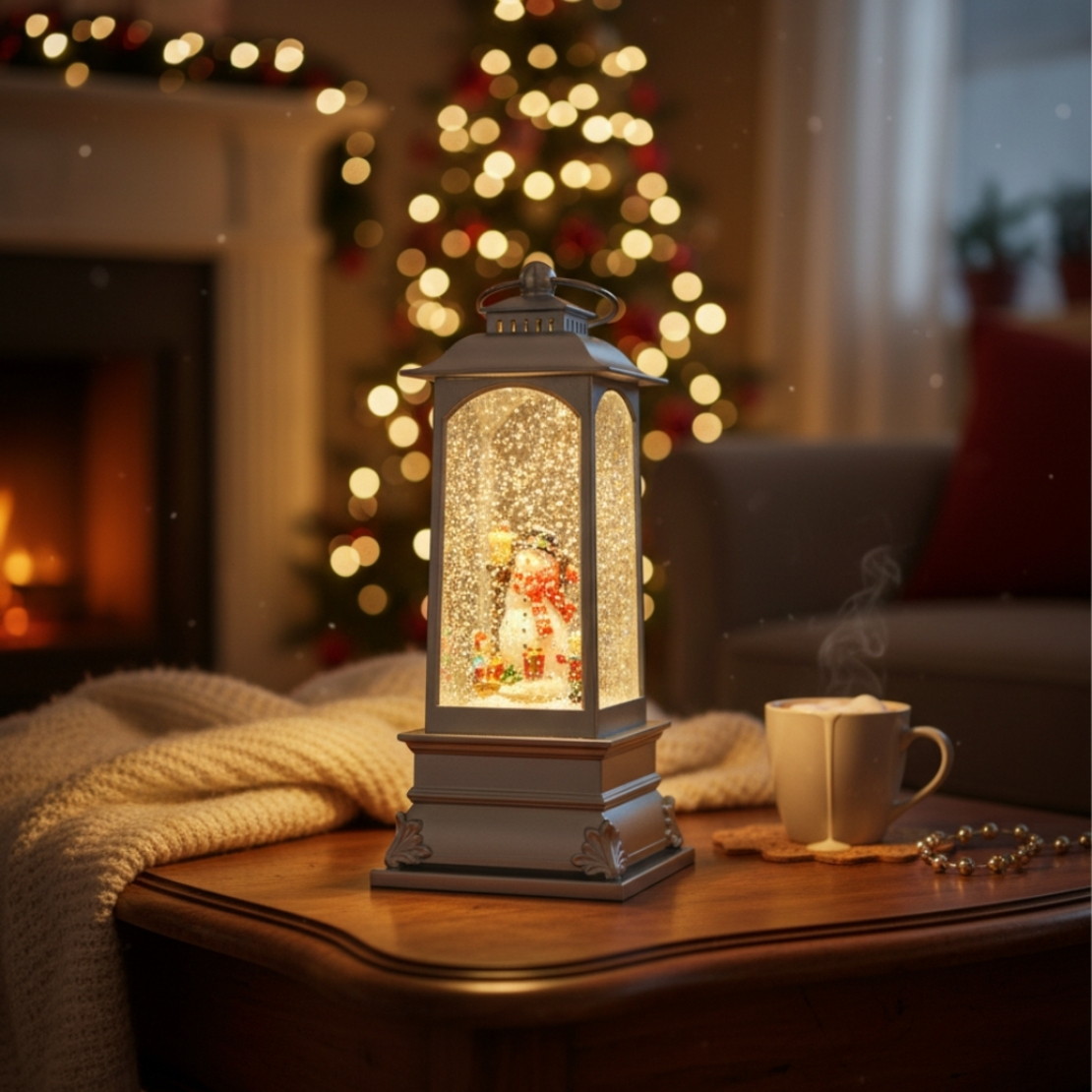 Коледна декоративна лампа със снежен човек в сребристо