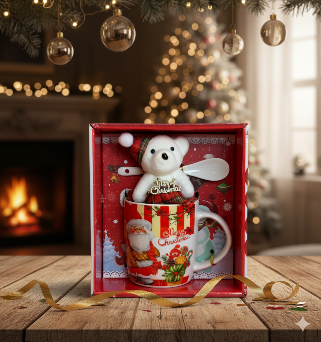 Подаръчен комплект с чаша лъжичка и плюшено мече