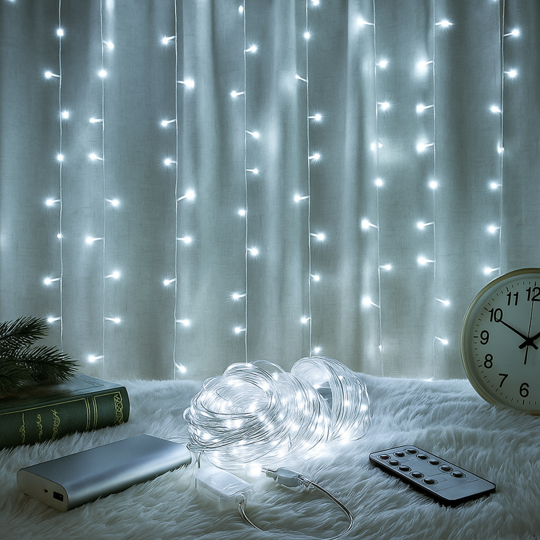 Светещи LED лампички тип завеса с USB зареждане