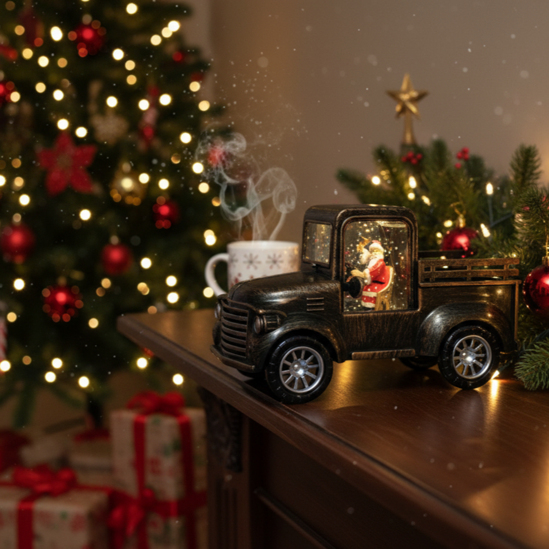 Ретро светеща коледна декорация Кола с Дядо Коледа“ – винтидж празничен чар
