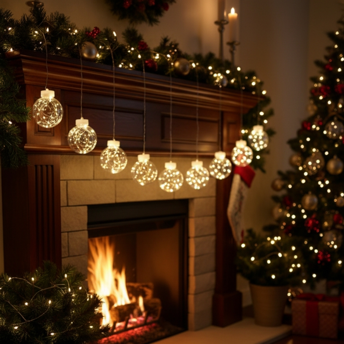 Празнични LED светлини топка с 10 топки в бяла студена и бяла топла светлина