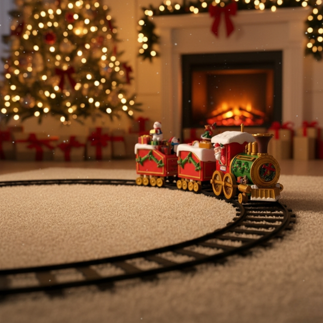 Светещо и музикално коледно влакче с релси