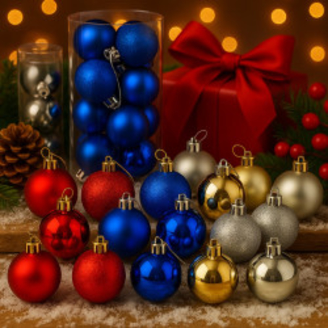 Коледни топки за украса 24 броя с кутия