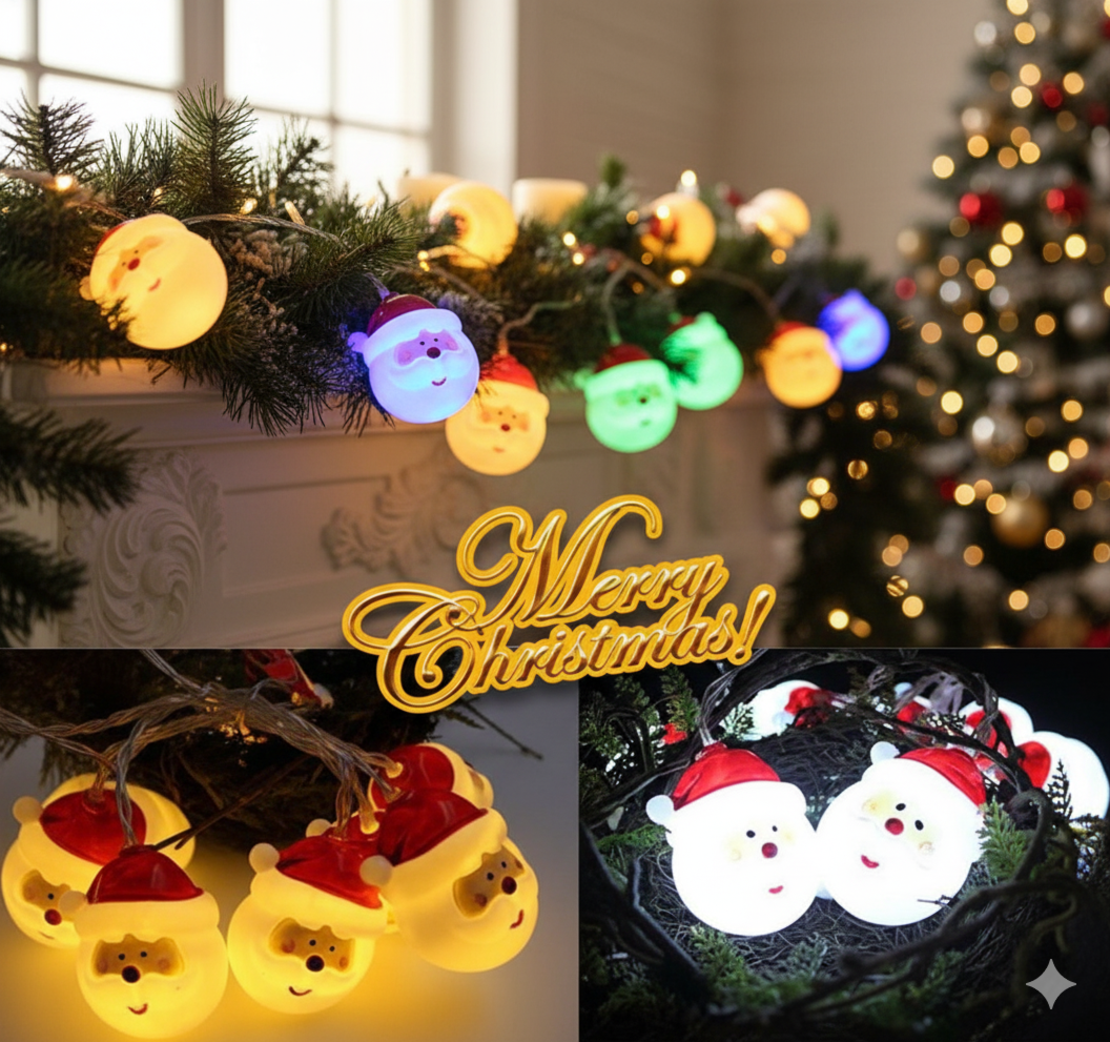 Коледна украса светещи LED лампички с Дядо Коледа