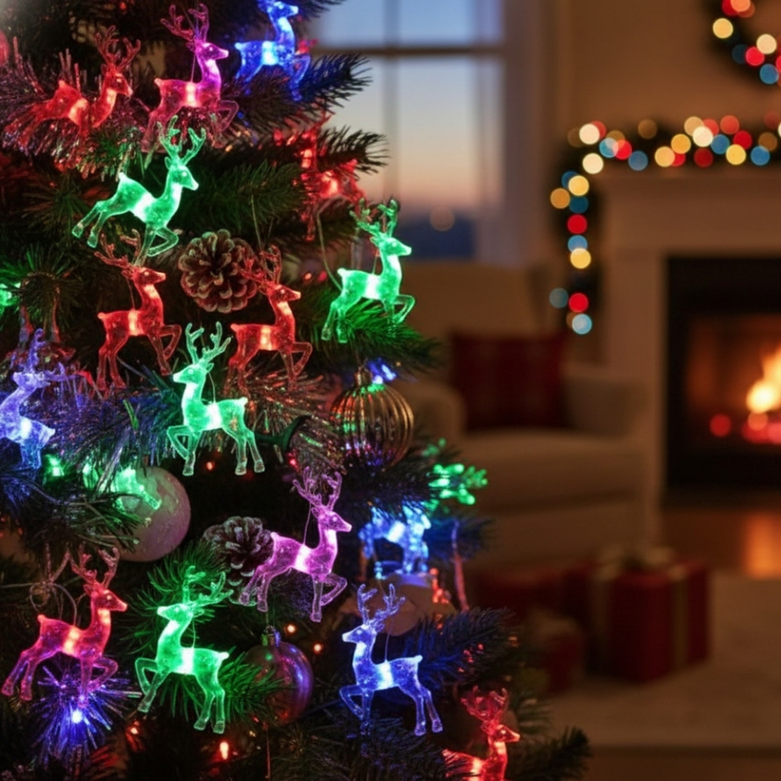 Многоцветни коледни LED лампички с еленчета - Многоцветни дължина - 5м 28бр лампички