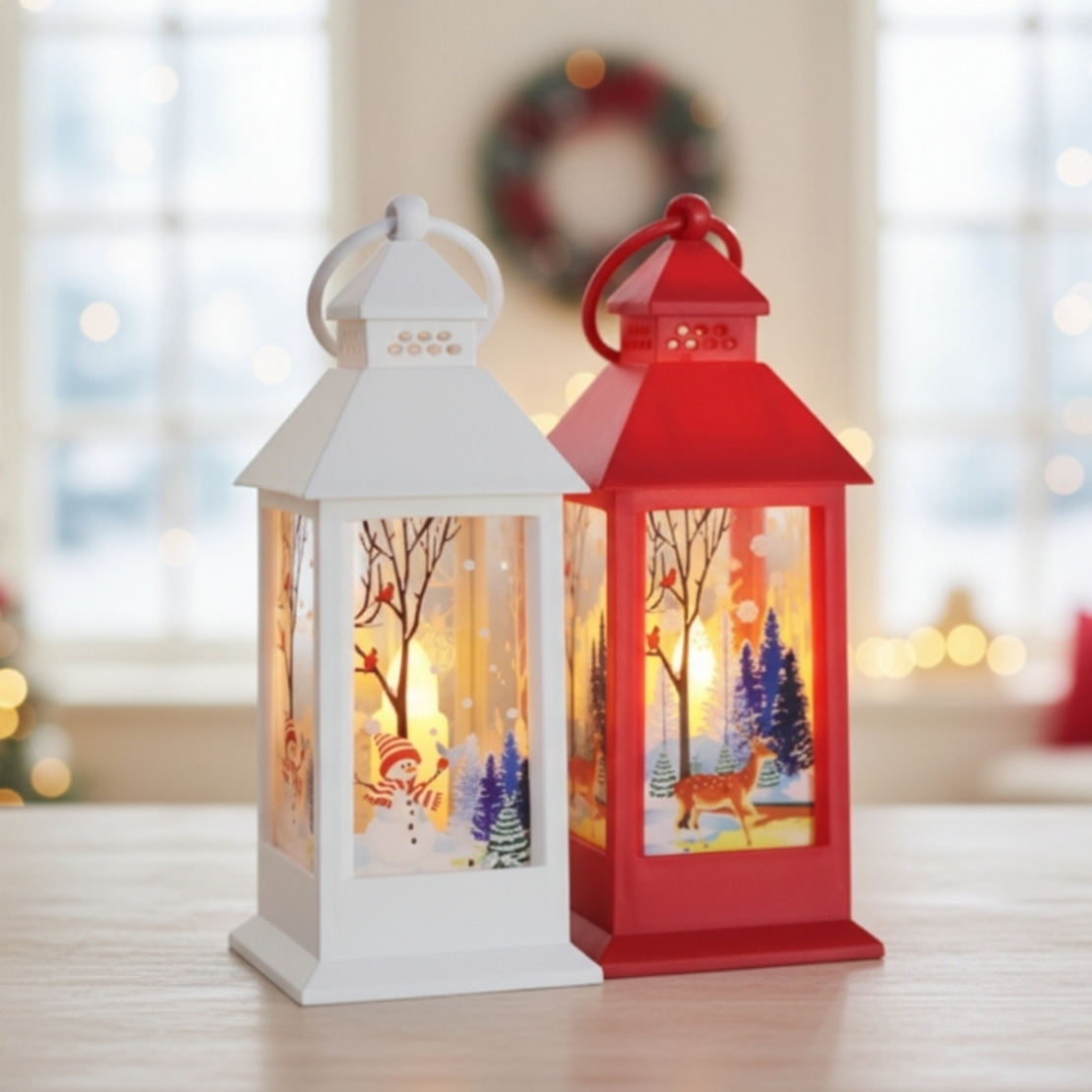 Коледен фенер с топла LED светлина