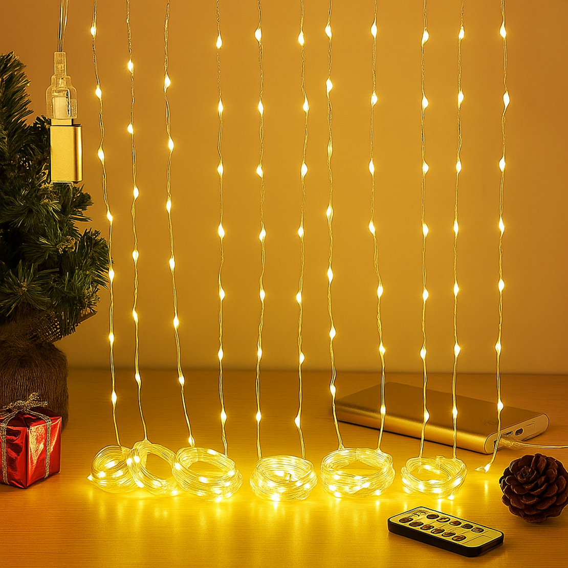 Светещи LED лампички тип завеса с USB зареждане