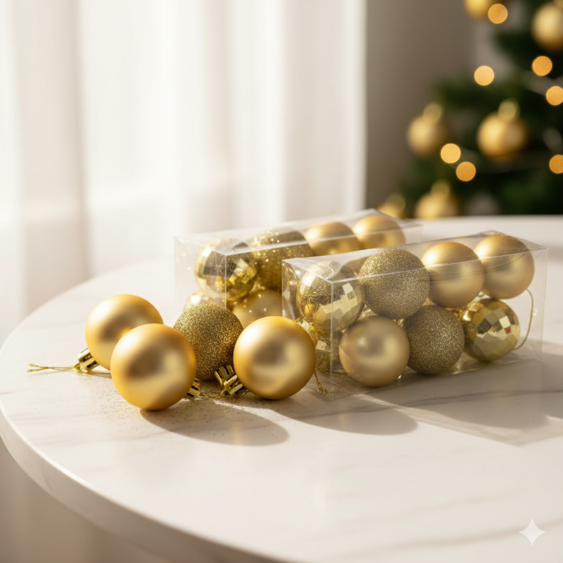 Коледни топки за украса 24 броя с кутия