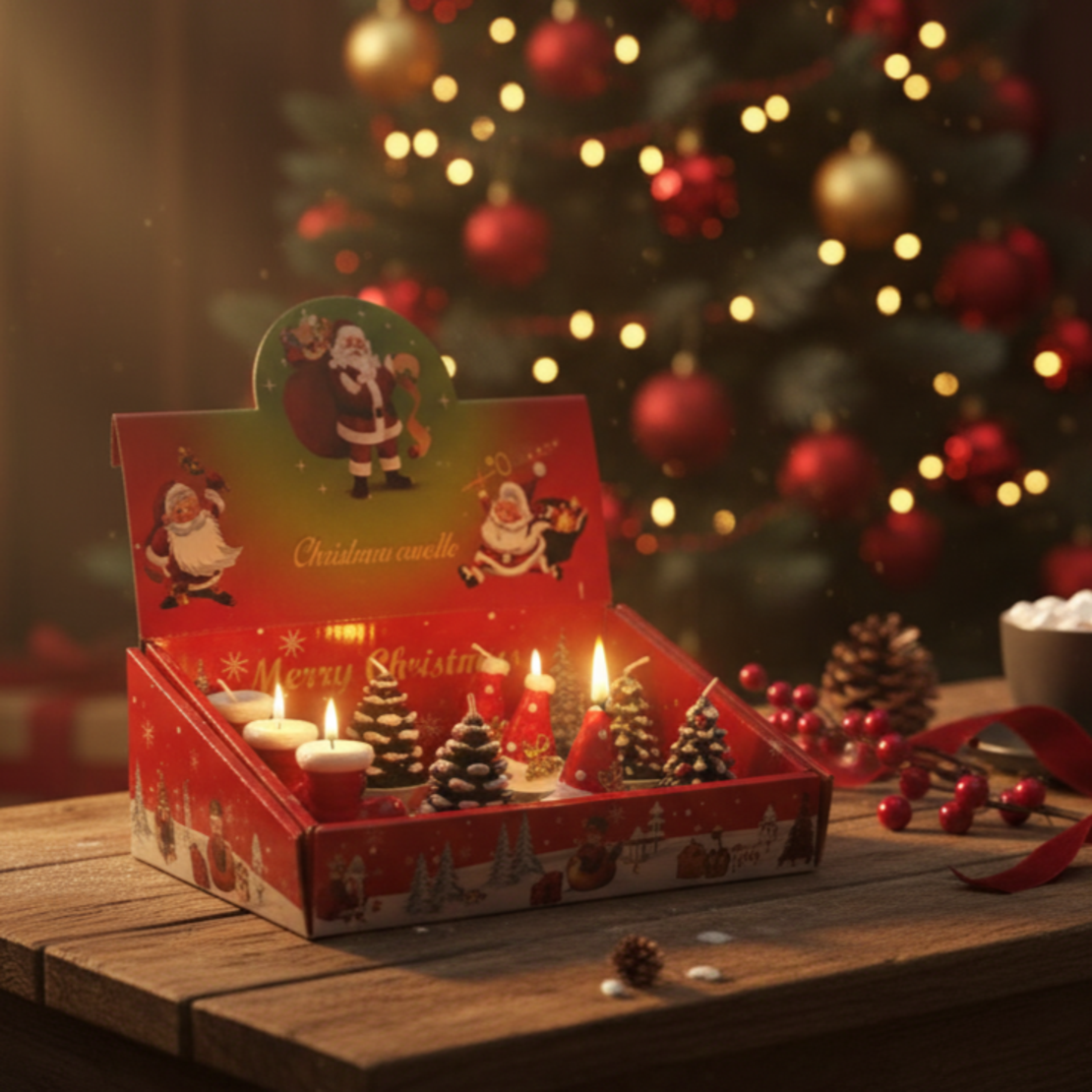 Комплект от 12 броя коледни ароматни чаени свещи в кутия