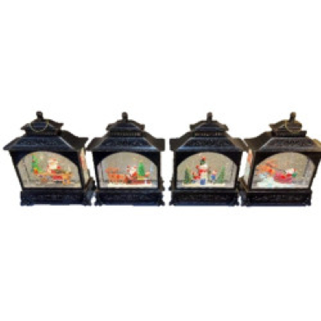 Коледна лампа фенер със сняг и коледни орнаменти