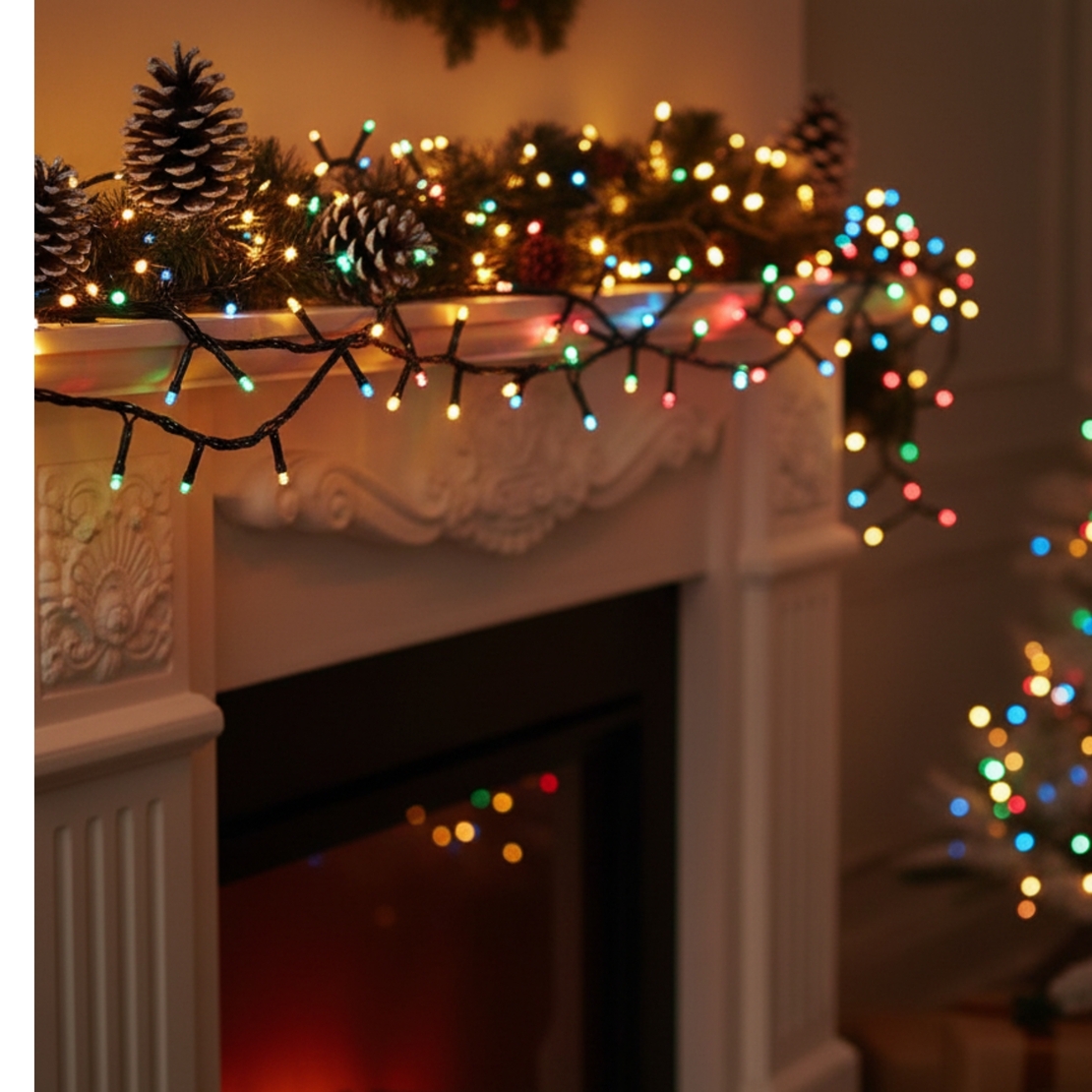 Цветни коледни лампички с черен кабел