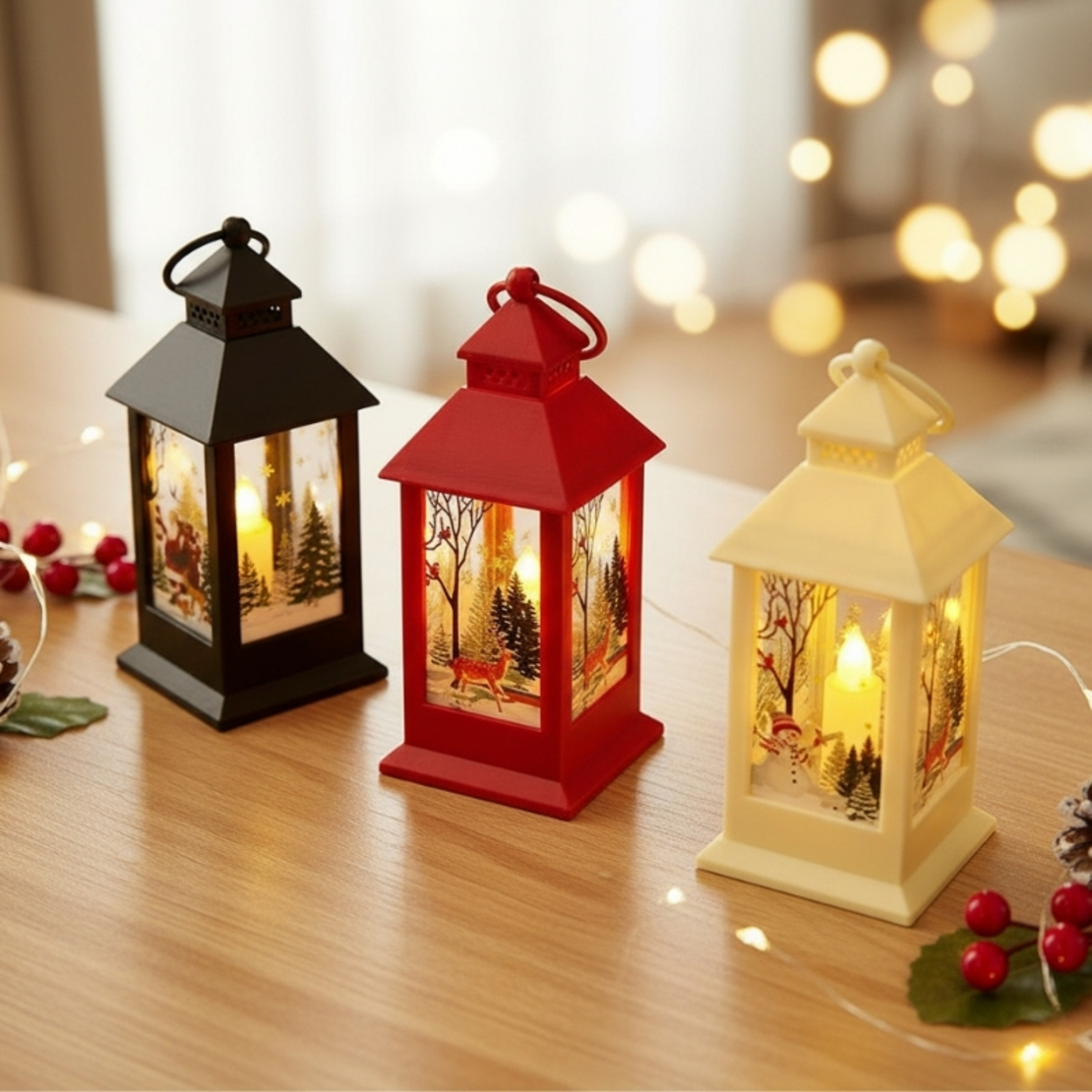 Коледен фенер с топла LED светлина