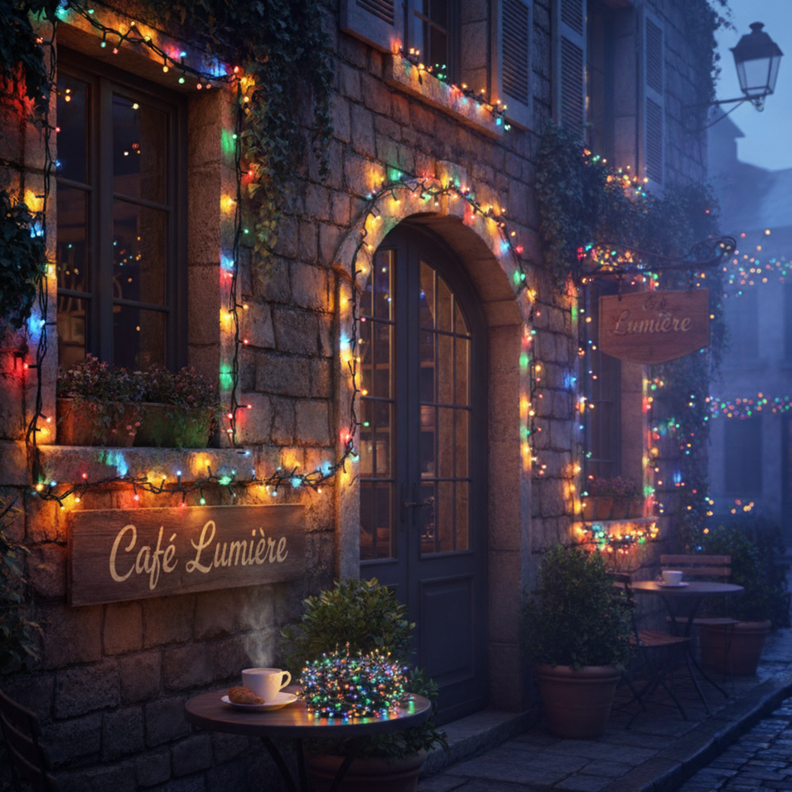 Цветни коледни лампички с черен кабел