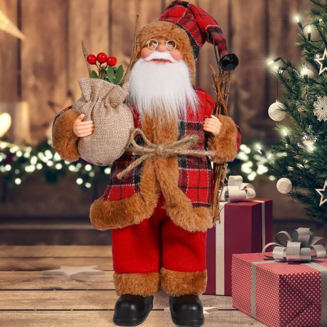Играчка Дядо Коледа 30-сантиметрова с чувал и сноп пръчки