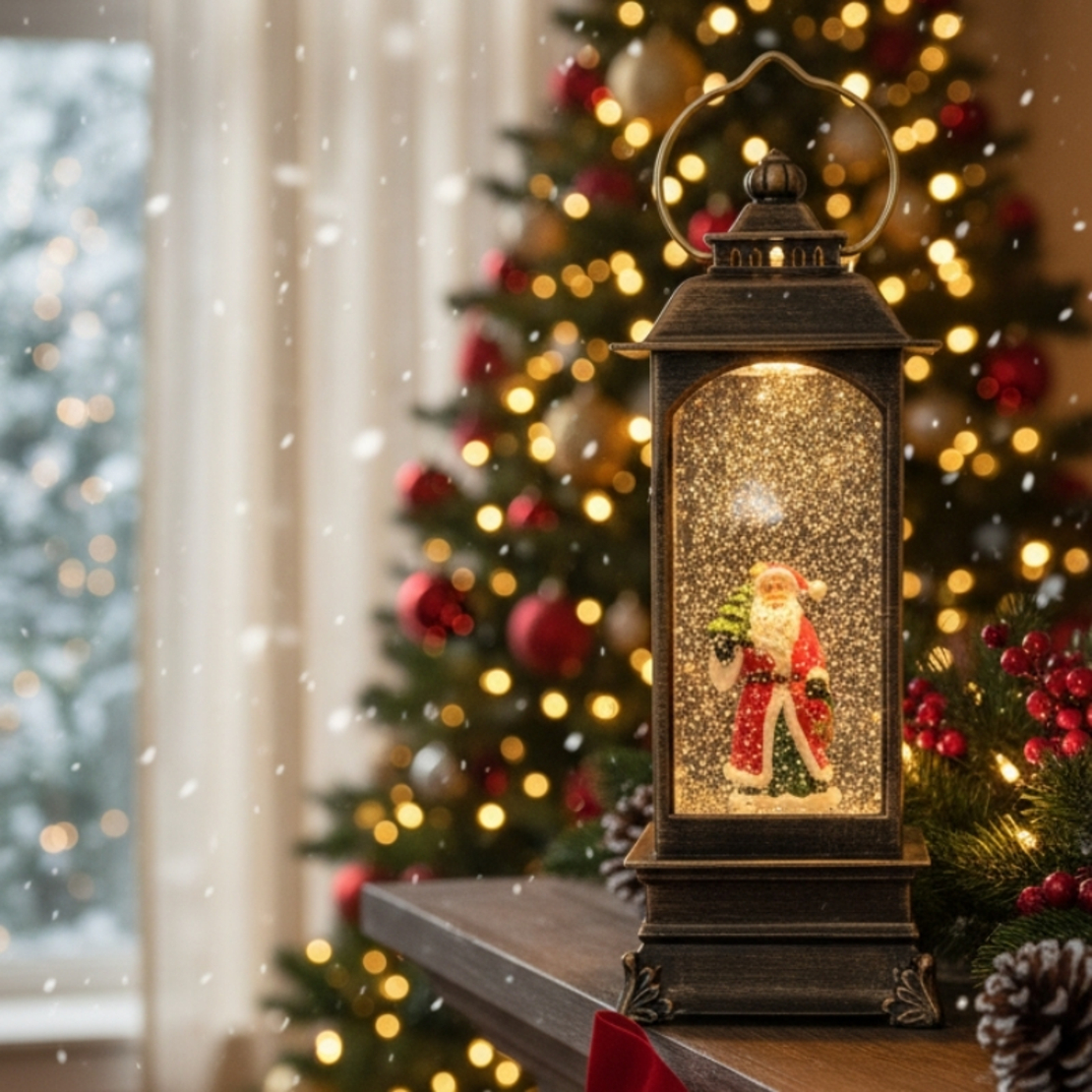 Коледен фенер със снежен ефект