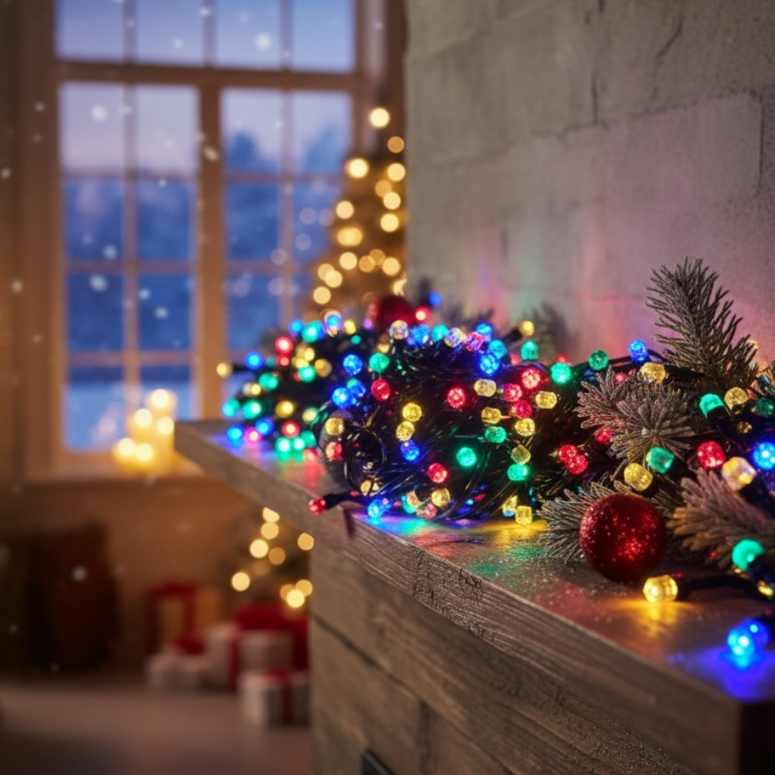 Коледни LED лампички смесен цвят 10 метра гирлянд