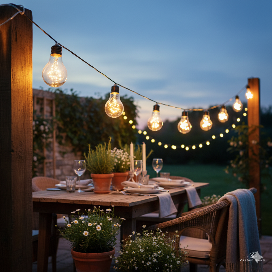 Празнични LED светлини с формата на крушка разположени на гъвкаво въже