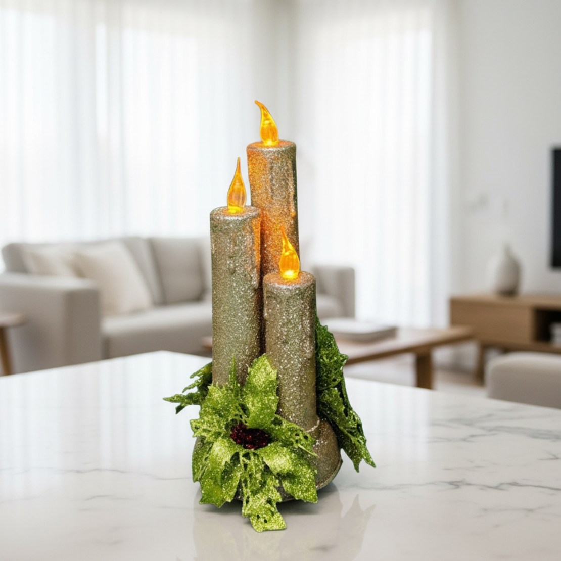 Коледна магия с три бляскави LED свещи