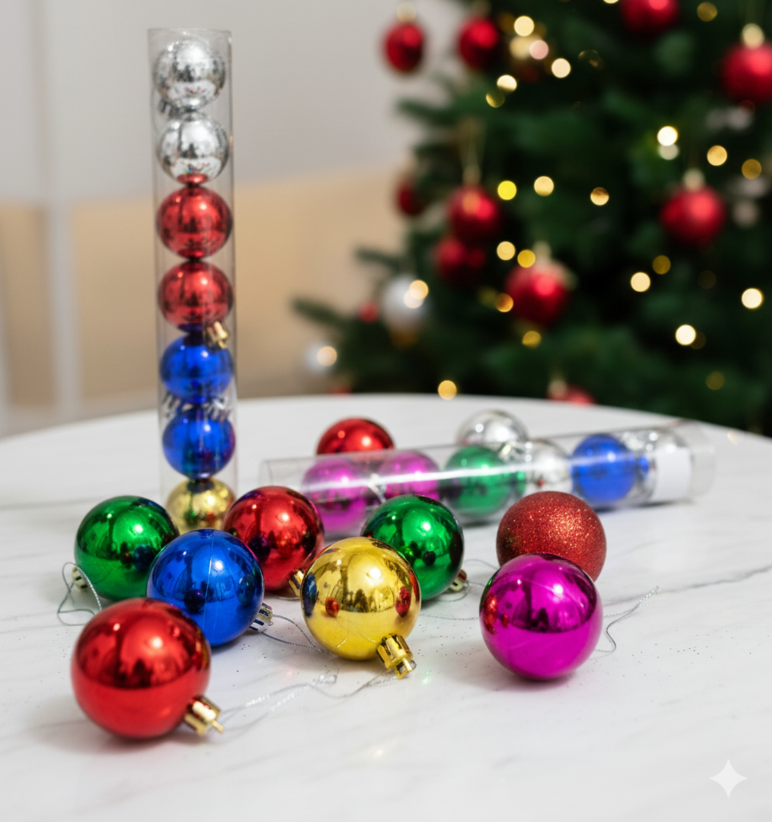 Празничен комплект от 12 бр. цветни топки в разнообразие от цветове и размери