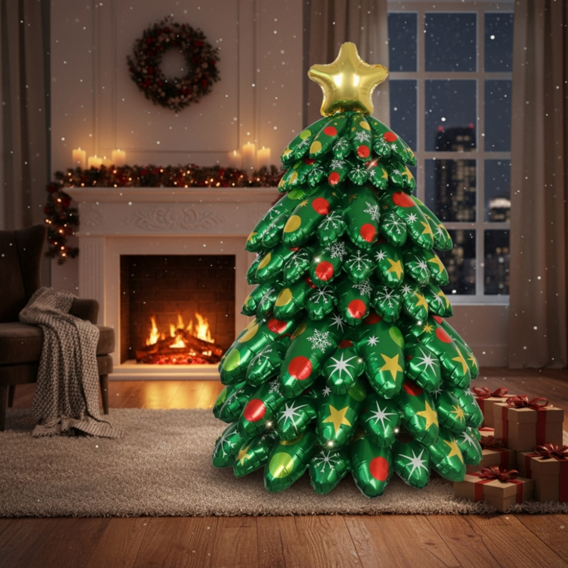 Коледна 3D елха от Коледни балони 9 части с цветни ярки акценти