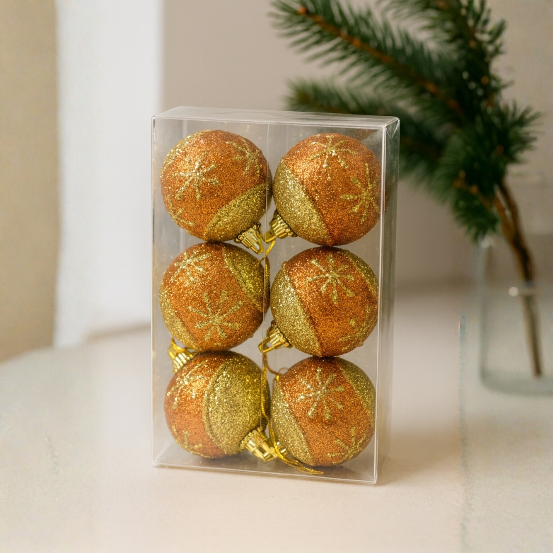 Комплект перлени коледни топки – 6 броя в различни цветове + подарък 6бр златисти топки SD31