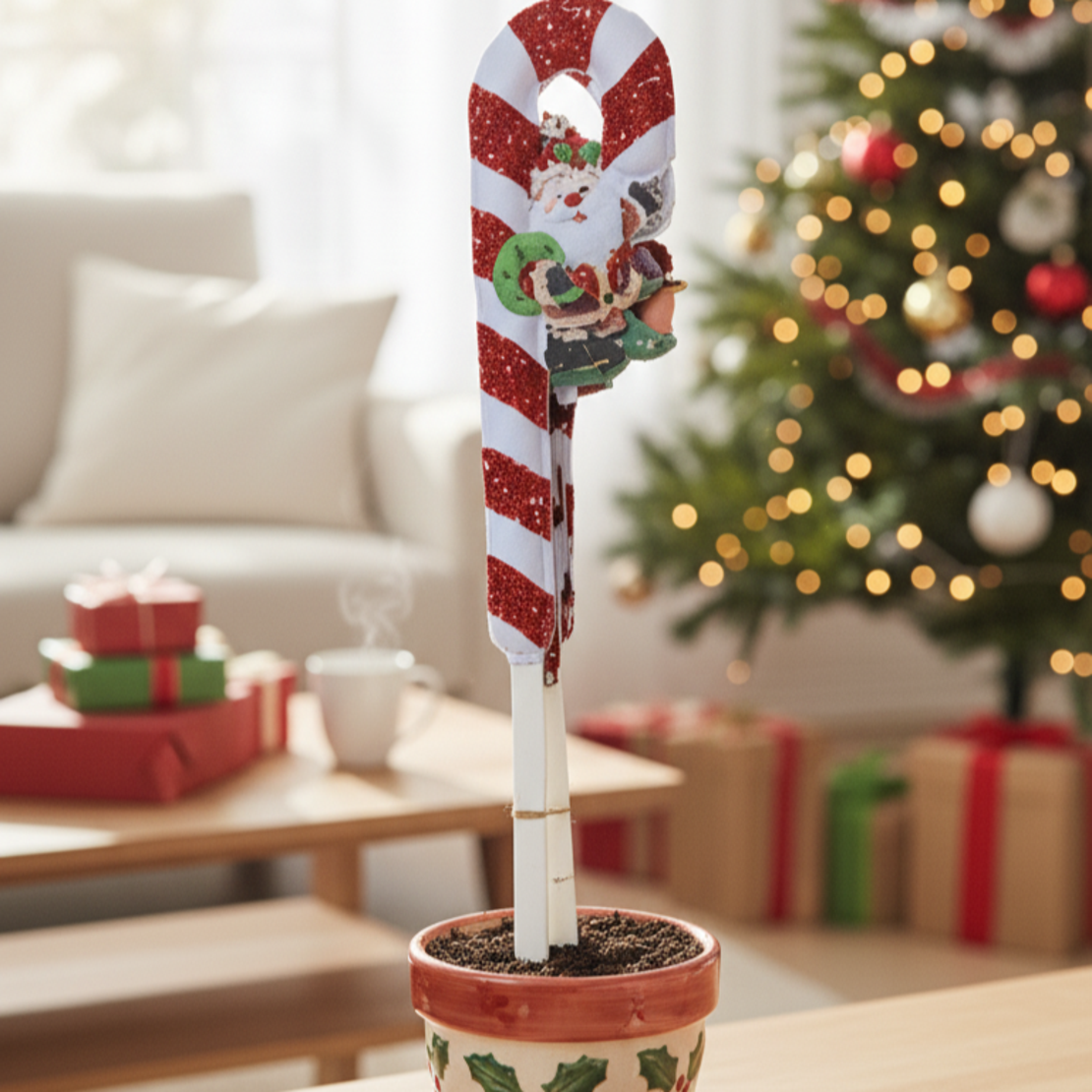 Коледно захарно бастунче с вълшебен дизайн