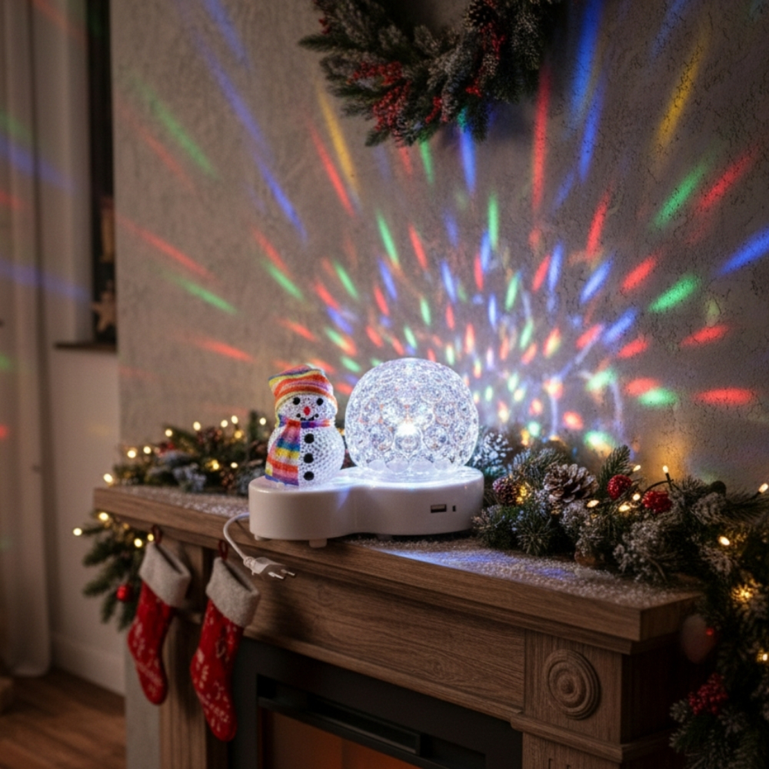 Коледна LED лампа сфера с коледна фигура на Снежен човек и многоцветна светлина