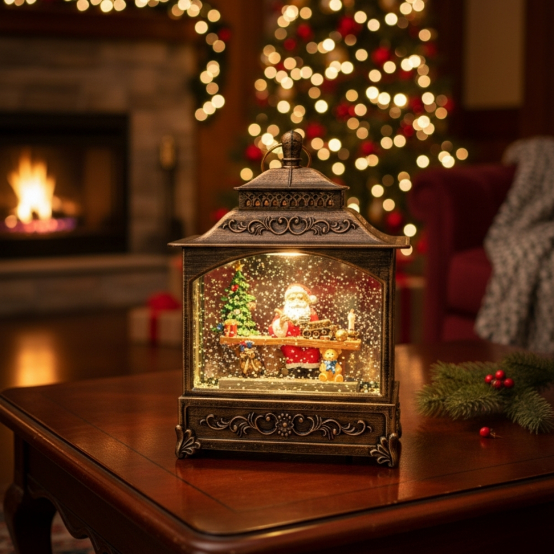 Светещ музикален фенер с Дядо Коледа и вихър от блясък