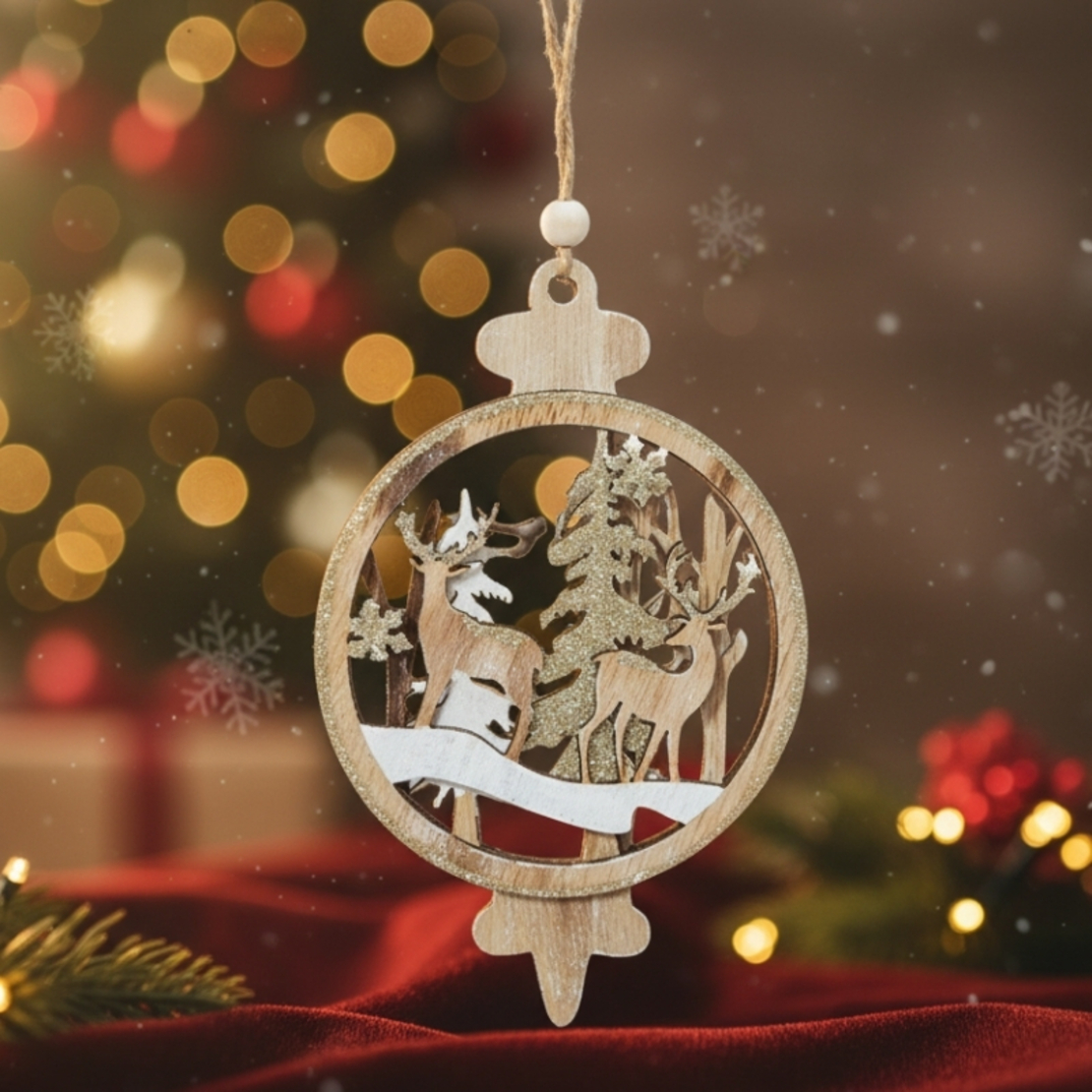 Дървена украса със северни елени за елха