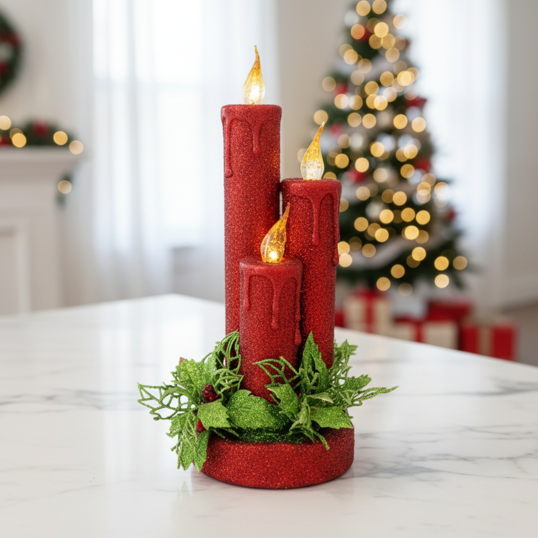 Коледна магия с три бляскави LED свещи