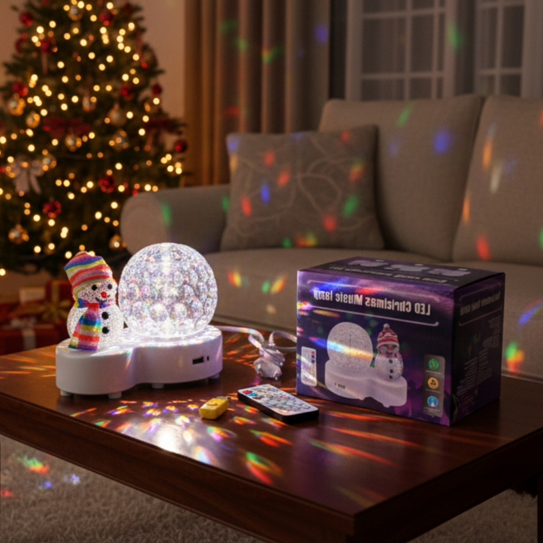 Коледна LED лампа сфера с коледна фигура на Снежен човек и многоцветна светлина