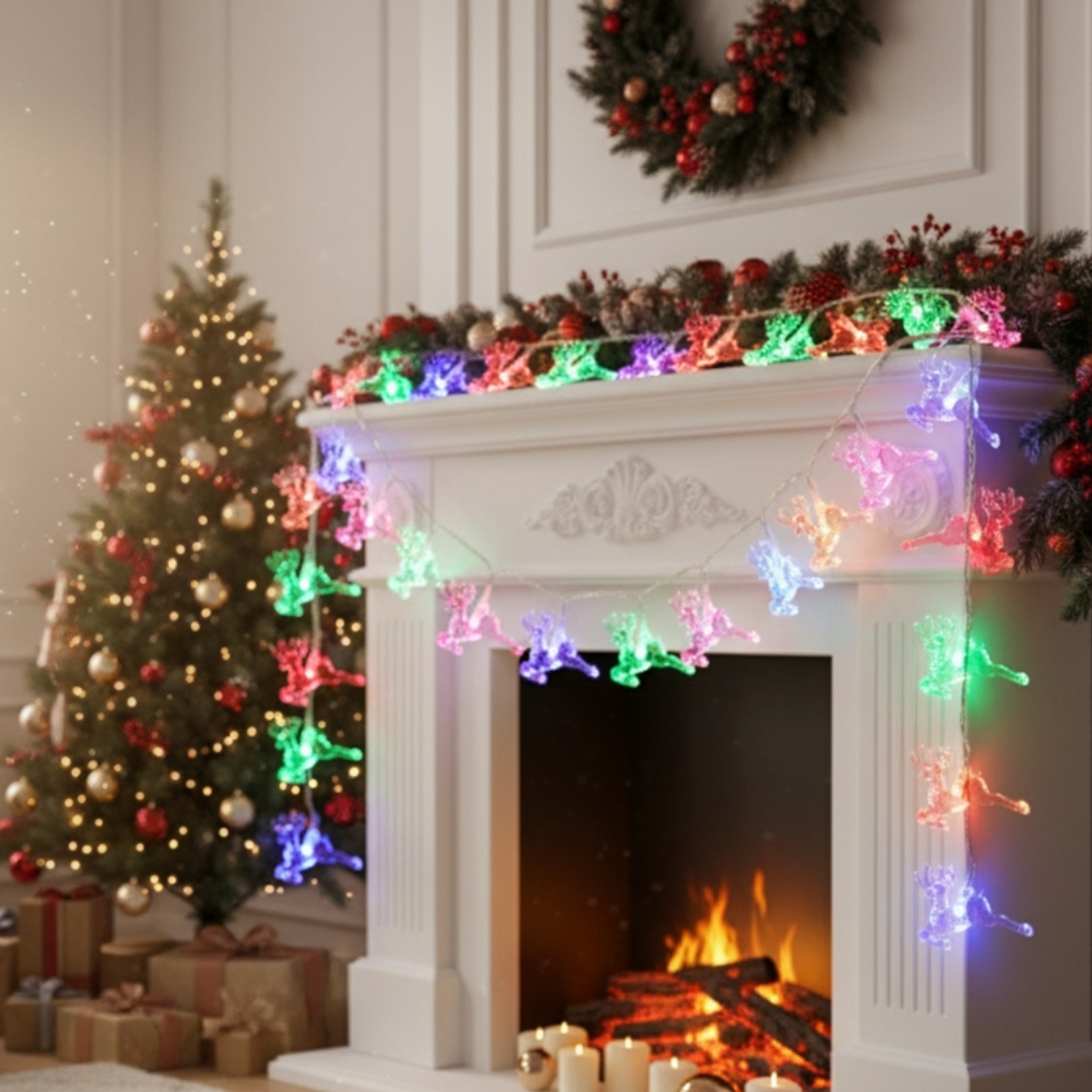 Многоцветни коледни LED лампички с еленчета - Многоцветни дължина - 5м 28бр лампички